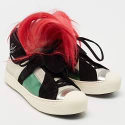 Pre Owned Fendi Multicolor Suede And Leather Karlito High Top Sneakers Size 40
