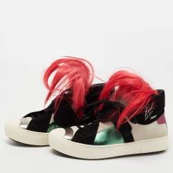 Pre Owned Fendi Multicolor Suede And Leather Karlito High Top Sneakers Size 40