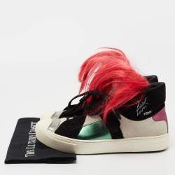 Pre Owned Fendi Multicolor Suede And Leather Karlito High Top Sneakers Size 40