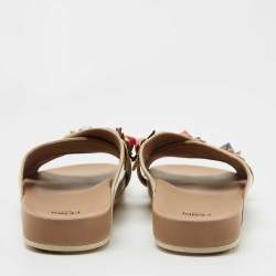 Pre Owned Fendi Beige Patent Leather Flowerland Stud Embellished Slide Sandals Size 39