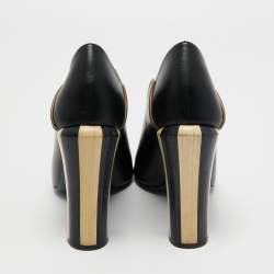 Pre Owned Fendi Black/Olive Green Wave Leather Block Heel Peep Toe Pumps Size 40