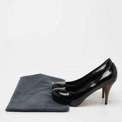 Pre Owned Fendi Black Patent Leather Platform FF Superstar Pump Size 38