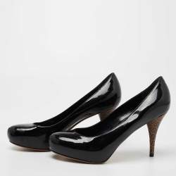 Pre Owned Fendi Black Patent Leather Platform FF Superstar Pump Size 38