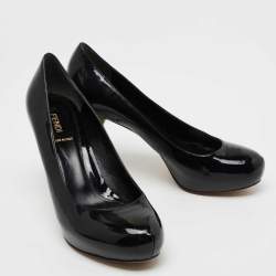 Pre Owned Fendi Black Patent Leather Platform FF Superstar Pump Size 38