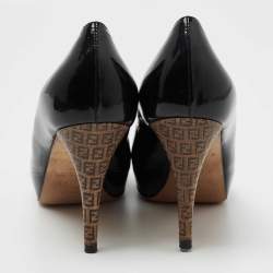 Pre Owned Fendi Black Patent Leather Platform FF Superstar Pump Size 38