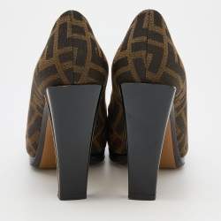 Pre Owned Fendi Brown/Black Zucca Canvas and Patent Leather Square Toe Pumps Size 37.5