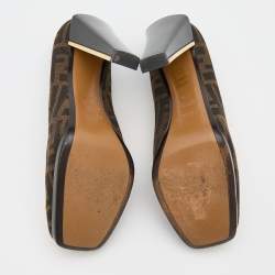 Pre Owned Fendi Brown/Black Zucca Canvas and Patent Leather Square Toe Pumps Size 37.5