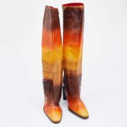 Pre Owned Fendi Multicolor Python Over The Knee Boots Size 38