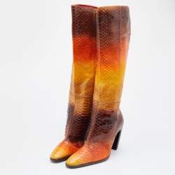 Pre Owned Fendi Multicolor Python Over The Knee Boots Size 38