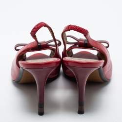 Pre Owned Fendi Red Leather Bow Peep Toe Slingback Pumps Size 38.5