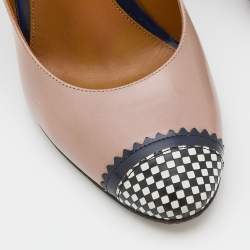 Pre Owned Fendi Multicolor Leather Checkered Cap Toe Ankle Strap Pumps Size 37.5