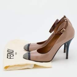 Pre Owned Fendi Multicolor Leather Checkered Cap Toe Ankle Strap Pumps Size 37.5