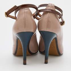 Pre Owned Fendi Multicolor Leather Checkered Cap Toe Ankle Strap Pumps Size 37.5