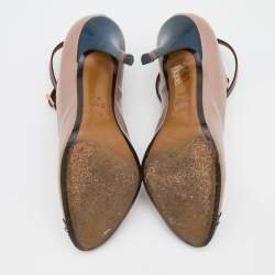 Pre Owned Fendi Multicolor Leather Checkered Cap Toe Ankle Strap Pumps Size 37.5