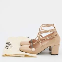 Pre Owned Fendi Beige Leather Strappy Pumps Size 37