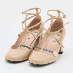 Pre Owned Fendi Beige Leather Strappy Pumps Size 37