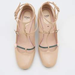 Pre Owned Fendi Beige Leather Strappy Pumps Size 37