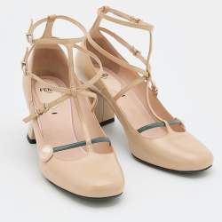 Pre Owned Fendi Beige Leather Strappy Pumps Size 37