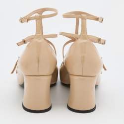 Pre Owned Fendi Beige Leather Strappy Pumps Size 37