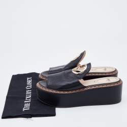 Pre Owned Fendi Black Leather F Logo Platform Sandals Size 38