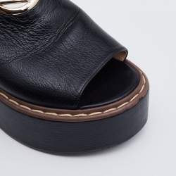 Pre Owned Fendi Black Leather F Logo Platform Sandals Size 38