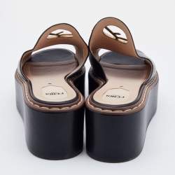 Pre Owned Fendi Black Leather F Logo Platform Sandals Size 38