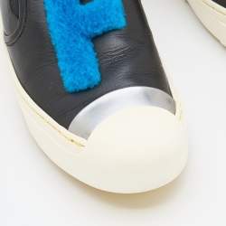 Pre Owned Fendi Black Leather Fflynn Shearling Fur Slip On Sneakers Size 39