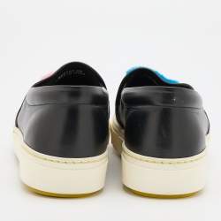 Pre Owned Fendi Black Leather Fflynn Shearling Fur Slip On Sneakers Size 39