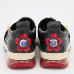 Pre Owned Fendi Black Leather Flowerland Slip On Sneakers Size 39