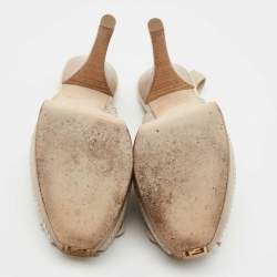 Pre Owned Fendi Light Grey Python Embossed Leather Fendista Bow Slingback Pumps Size 38.5