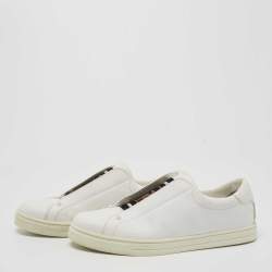Pre Owned Fendi White Leather Knitted Logo Rockoclick Low Top Sneakers Size 38