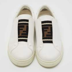 Pre Owned Fendi White Leather Knitted Logo Rockoclick Low Top Sneakers Size 38