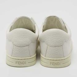 Pre Owned Fendi White Leather Knitted Logo Rockoclick Low Top Sneakers Size 38