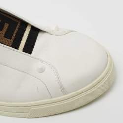 Pre Owned Fendi White Leather Knitted Logo Rockoclick Low Top Sneakers Size 38