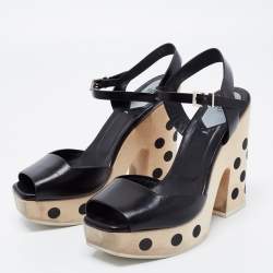 Pre Owned Fendi Black Leather Platform Ankle Strap Sandals Size 39