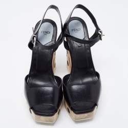 Pre Owned Fendi Black Leather Platform Ankle Strap Sandals Size 39