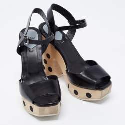 Pre Owned Fendi Black Leather Platform Ankle Strap Sandals Size 39