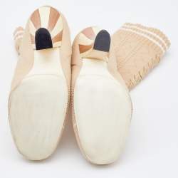 Pre Owned Fendi Beige Knit Fabric Rockoko Runway Openwork Ankle Boots Size 38