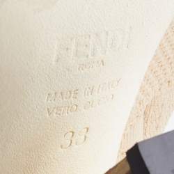 Pre Owned Fendi Beige Knit Fabric Rockoko Runway Openwork Ankle Boots Size 38