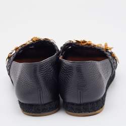 Pre Owned Valentino Black Woven Leather Flower Embellished Espadrilles Flats Size 39