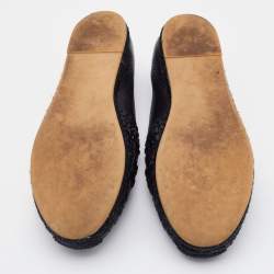 Pre Owned Valentino Black Woven Leather Flower Embellished Espadrilles Flats Size 39