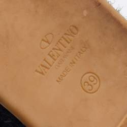 Pre Owned Valentino Black Woven Leather Flower Embellished Espadrilles Flats Size 39