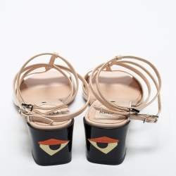 Pre Owned Fendi Nude Pink Patent Leather Ankle Strap Sandals Size 38