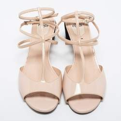 Pre Owned Fendi Nude Pink Patent Leather Ankle Strap Sandals Size 38