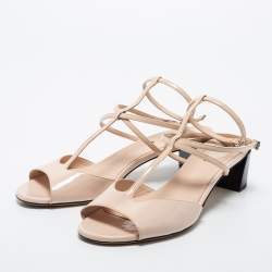 Pre Owned Fendi Nude Pink Patent Leather Ankle Strap Sandals Size 38