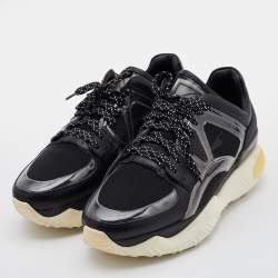 Pre Owned Fendi Black Mesh and Leather Fancy Sneakers Size 38