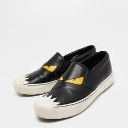 Pre Owned Fendi Black Leather Monster Slip On Sneakers Size 38.5