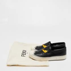 Pre Owned Fendi Black Leather Monster Slip On Sneakers Size 38.5
