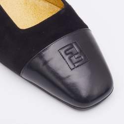 Pre Owned Fendi Vintage Black Suede and Leather Block Heel Pumps Size 38.5