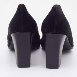Pre Owned Fendi Vintage Black Suede and Leather Block Heel Pumps Size 38.5